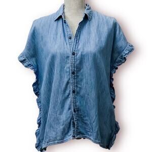 MADEWELL Oversized Ruffled Chambray Denim Button Down Shirt Size XS